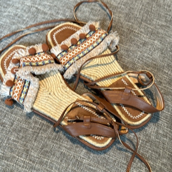 Summer Bohemia Style Fringe Tassel Strappy Flats Sandals Ball Tie Up Ope… - Picture 8 of 9